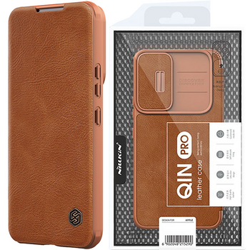 Nillkin Qin Leather Pro Case etui do Samsung Galaxy S22+ (S22 Plus) osłona na aparat kabura pokrowiec obudowa z klapką brązowy