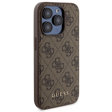 Zestaw Guess GUBPM5P15L4GEMGW iPhone15 Pro 6.1 hardcase + Powerbank 5000mAh MagSafe brązowy/brown 4G Metal Logo