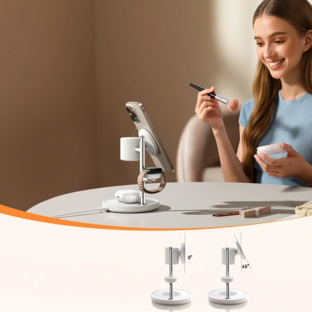 Ładowarka biurkowa Joyroom JR-W23 Qi2 4w1 z wbudowaną lampką nocną indukcyjna - biała