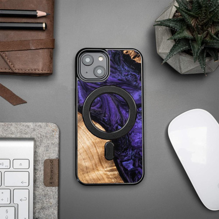 Etui z drewna i żywicy na iPhone 15 Plus MagSafe Bewood Unique Violet - fioletowo-czarne