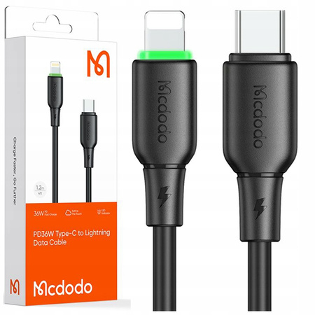 MCDODO ŁADOWARKA KABEL USB-C LIGHTNING SZYBKIEGO ŁADOWANIA DO IPHONE 1M LED