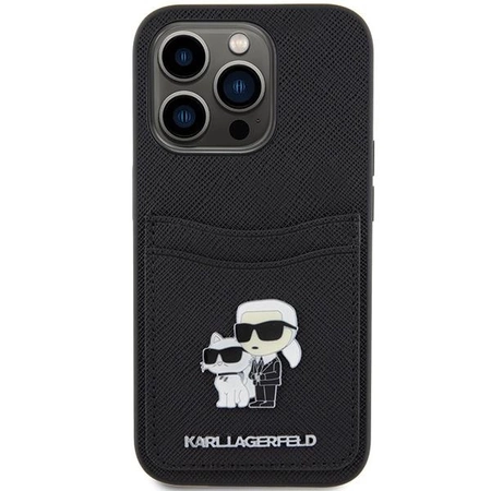 Etui Karl Lagerfeld Saffiano Cardslot Karl&Choupette Metal Pin do iPhone 15 Pro - czarne
