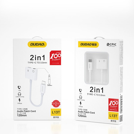 Dudao adapter przejściówka rozdzielacz słuchawkowy USB Typ C - USB Typ C / 3,5 mm mini jack biały (L13T white)