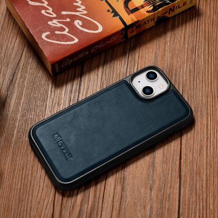 iCarer Leather Oil Wax etui pokryte naturalną skórą do iPhone 14 (kompatybilne z MagSafe) niebieski (WMI14220717-BU)