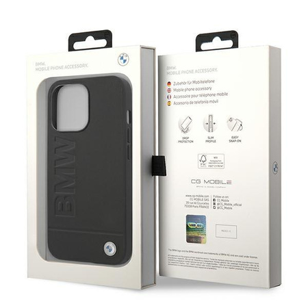 Etui BMW BMHCP14LSLLBK na iPhone 14 Pro - czarne Leather Stamp
