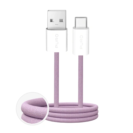 Kabel Puro Fabrik 2.0 10W USB-A - USB-C w oplocie 1,5 m - różowy
