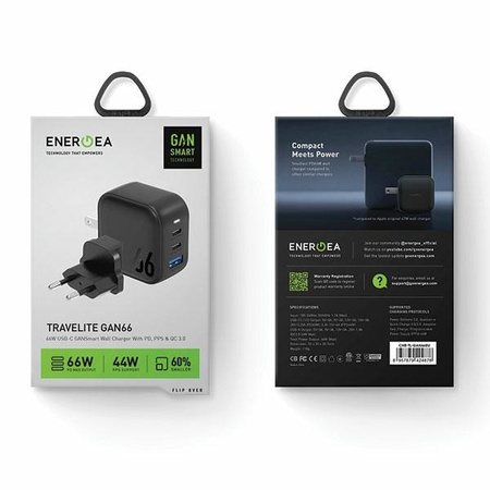 ENERGEA ład. siec. 1xUSB+2xUSB-CPD-PPS-QC 3.0 66W 2C1A czarny/black US+EU Travelite GAN66