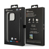 Etui BMW BMHMP14L22PTDK na iPhone 14 Pro - czarne Leather Stamp Tricolor Magsafe