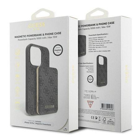Zestaw Guess GUBPM5P14L4GEMGK iPhone14 Pro 6.1 hardcase + Powerbank 5000mAh MagSafe czarny/black 4G Metal Logo