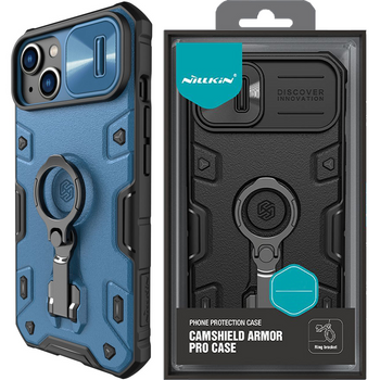 Nillkin CamShield Armor Pro Case etui iPhone 14 Plus pancerny pokrowiec z osłoną na aparat ring podstawka niebieskie