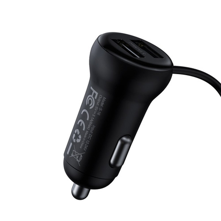 Baseus S-16 Transmiter FM Bluetooth 5.0 2x USB ładowarka samochodowa AUX MP3 TF micro SD 3,1 A czarny (CCTM-E01)