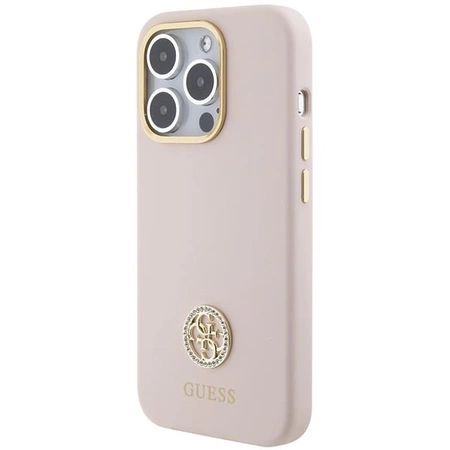 Etui Guess Silicone Logo Strass 4G na iPhone 15 Pro - jasnoróżowe