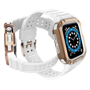 Protect Strap Band opaska z etui do Apple Watch 7 / 6 / 5 / 4 / 3 / 2 / SE (41 / 40 / 38mm) obudowa pancerny pokrowiec na zegarek biały