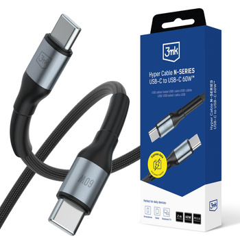 Accessories - 3mk Hyper Cable N-SERIES C to C 2m PD 3.0 QC 3.0 20V/3A 60W Black