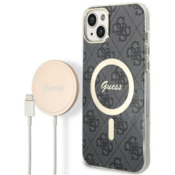 Guess zestaw ładowarka MagSafe + etui do iPhone 14 Plus 6,7" czarne 4G Print (GUBPP14MH4EACSK)