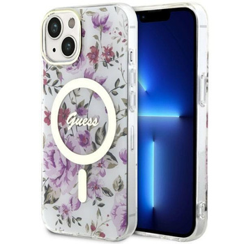 Etui Guess GUHMP14MHCFWST na iPhone 14 Plus 6.7" - przezroczyste hardcase Flower MagSafe