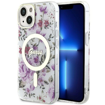 Etui Guess GUHMP14SHCFWST na iPhone 14 - przezroczyste hardcase Flower MagSafe