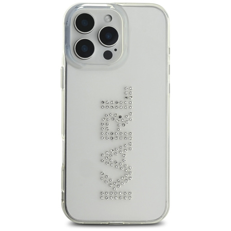 KARL LAGERFELD ETUI CASE DO IPHONE 16 PRO PRZEZROCZYSTE Z LOGO I STRASZKAMI