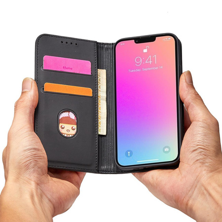 Magnet Card Case etui iPhone 14 Pro pokrowiec z klapką portfel podstawka czarne