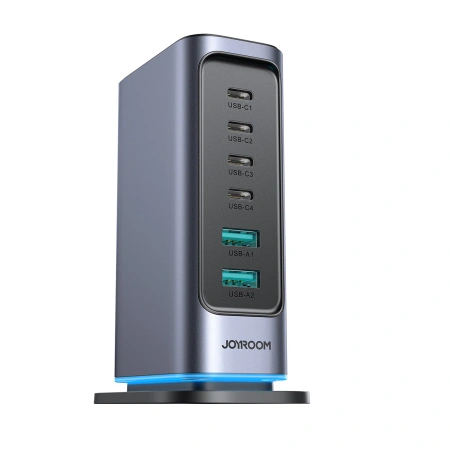 Ładowarka Joyroom JR-TCM02 wieloportowa GaN 65W EU 4x USB-C 2x USB-A - ciemnoszara