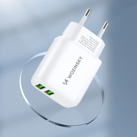 WOZINSKY ŁADOWARKA 2X USB-A 2,4A DO TELEFONÓW I URZĄDZEŃ BIAŁA KOMPAKTOWA