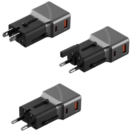 Adapter Energea TravelWorld 1A1C 25W czarny gunmetal