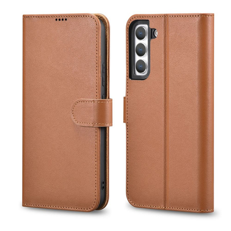 iCarer Haitang Leather Wallet Case skórzane etui do Samsung Galaxy S22+ (S22 Plus) portfel obudowa pokrowiec brązowy (AKSM05BN)