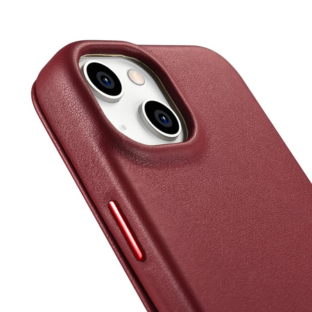iCarer CE Premium Leather Folio Case skórzane etui iPhone 14 Plus z klapką magnetyczne MagSafe czerwony (WMI14220715-RD)