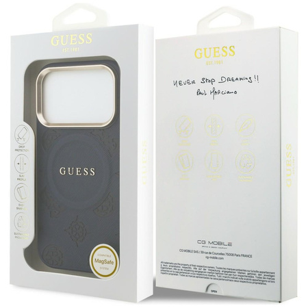 Etui Guess Peony Hot Stamp MagSafe do iPhone 17 Pro Max niebieski