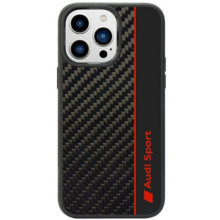 Etui Audi Carbon Fiber Stripe na iPhone 14 Pro Max 6.7" - czarne AUS-TPUPCIP14PM-R8/D1-BK