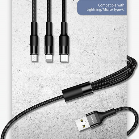 USAMS KABEL PLECIONY 3W1 DO LIGHTNING MICRO USB USB-C 1,5M 2A DO TELEFONÓW