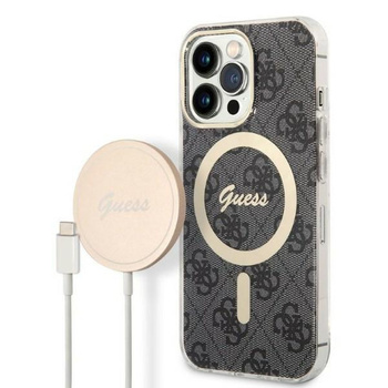 Guess zestaw ładowarka MagSafe + etui do iPhone 13 Pro Max 6,7" czarne 4G Print (GUBPP13XH4EACSK)