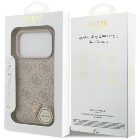 GUESS ETUI LEATHER 4G TRIANGLE STRASS MAGSAFE DO IPHONE 17 PRO Z PIĘKNY