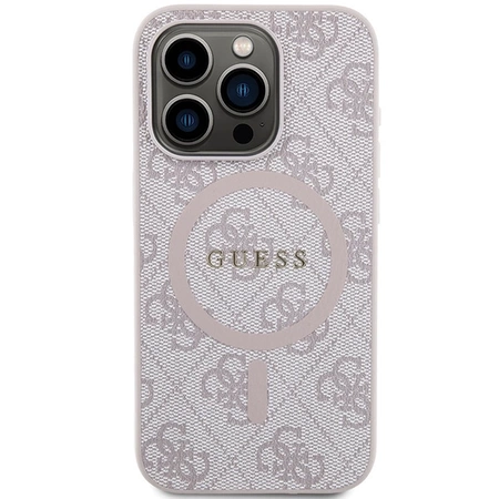 Etui Guess 4G Collection Leather Metal Logo MagSafe na iPhone 14 Pro Max - różowe