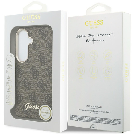 Etui Guess 4G Script MagSafe do Samsung Galaxy S26 brązowy