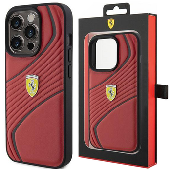 Etui Ferrari Twist Metal Logo na iPhone 15 Pro - czerwone