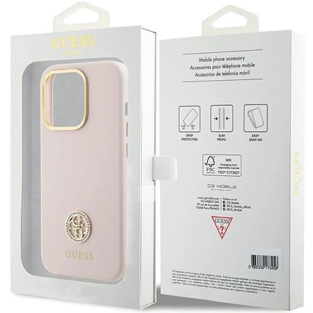 Etui Guess Silicone Logo Strass 4G na iPhone 15 Pro - jasnoróżowe