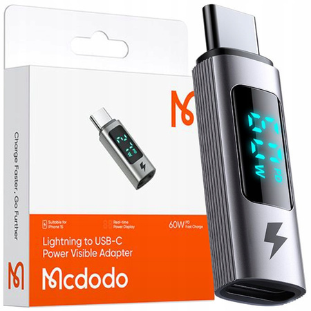 MCDODO ADAPTER PRZEJŚCIÓWKA USB-C USB TYP C DO LIGHTNING IPHONE 60W MIERNIK