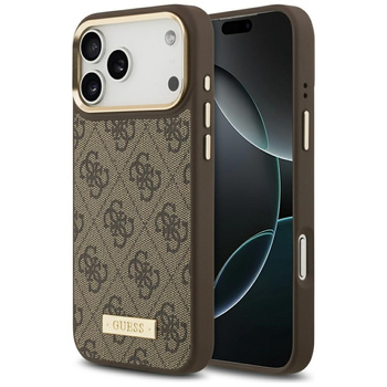 Etui Guess 4G Logo Plate MagSafe do      iPhone 17 Pro Max brązowy