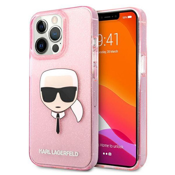 Etui Karl Lagerfeld KLHCP13XKHTUGLP na iPhone 13 Pro Max - różowe Glitter Karl's Head