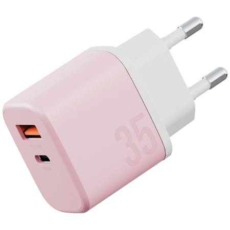 Ładowarka sieciowa Bazic GoPort Velox    Kit USB-C/USB-A GaN 35W z kablem różowy