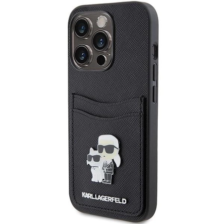 Etui Karl Lagerfeld Saffiano Cardslot Karl&Choupette Metal Pin do iPhone 15 Pro - czarne