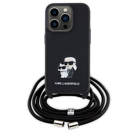 Etui Karl Lagerfeld Crossbody Saffiano Metal Pin Karl & Choupette na iPhone 15 Pro - czarne