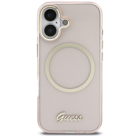 Etui Guess IML Script Metal MagSafe do iPhone 17 różowy