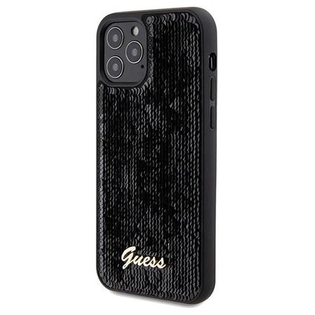 Etui Guess Sequin Script Metal na iPhone 12/12 Pro - czarne