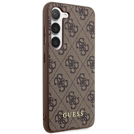 Etui Guess GUHCS23SG4GFBR S23 S911 - brązowe 4G Metal Gold Logo