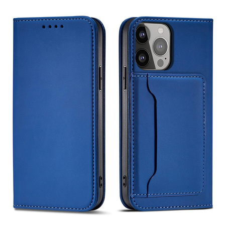 Magnet Card Case etui do iPhone 13 Pro pokrowiec portfel na karty kartę podstawka niebieski