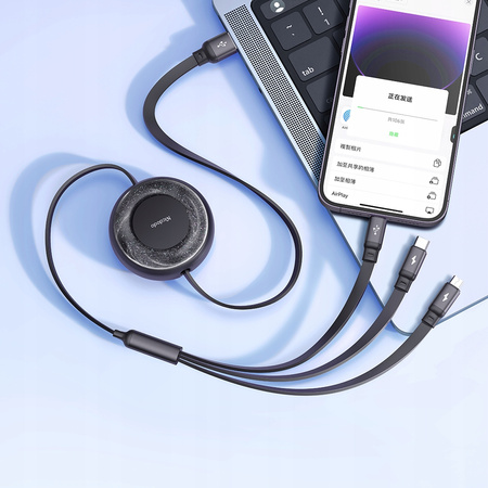 MCDODO KABEL USB 3W1 ZWIJANY SZYBKIE ŁADOWANIE USB-C LIGHTNING MICRO 66W