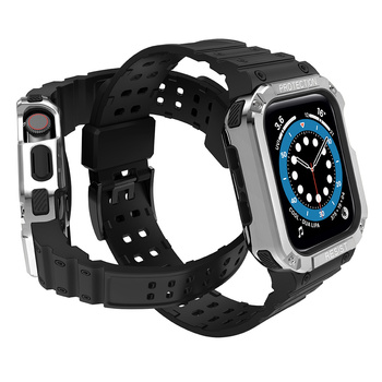 Protect Strap Band opaska z etui do Apple Watch 7 / 6 / 5 / 4 / 3 / 2 / SE (41 / 40 / 38mm) obudowa pancerny pokrowiec na zegarek czarny