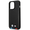 Etui BMW BMHMP14L22PTDK na iPhone 14 Pro - czarne Leather Stamp Tricolor Magsafe